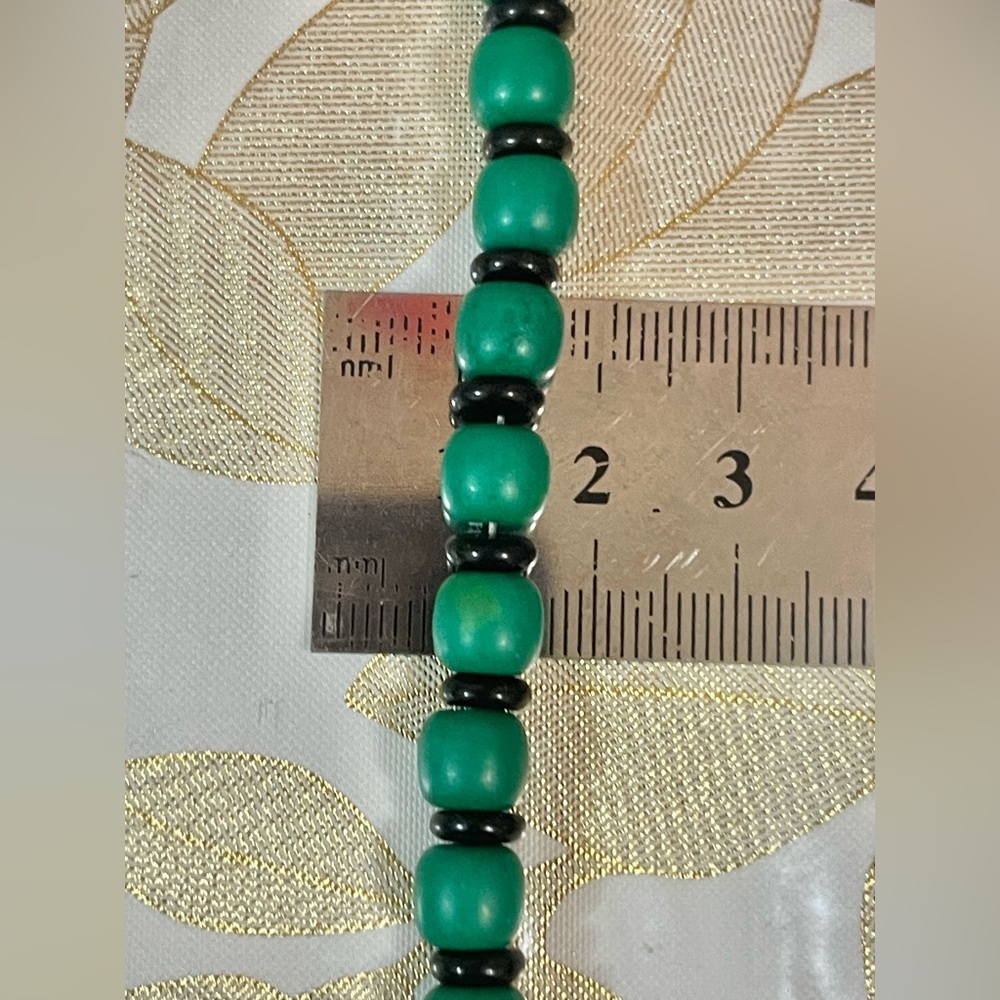 Southwest Green composite Turquoise Onyx Hematite beads Necklace Sterling Clasp - Picture 4 of 5
